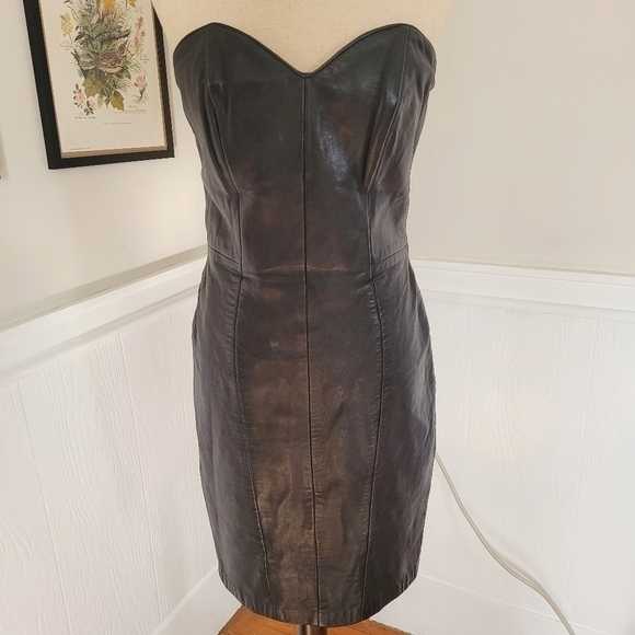 Vintage Dresses & Skirts - Vintage | 100% Leather 80s Strapless Dress Medium